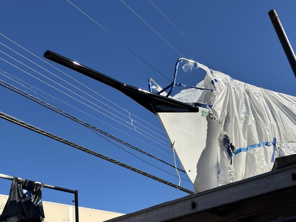 Custom bowsprit on a sailing yacht bow